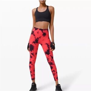 Lululemon Wunder Train Tight 25" Wash Tie Dye Carnation Red & Black Leggings